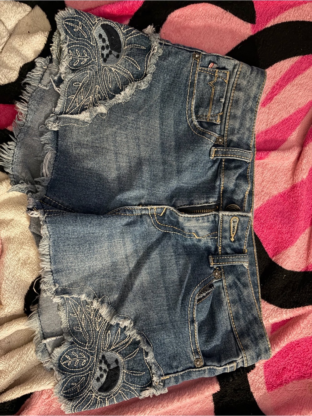 Vigoss Dark Blue Embroidered Denim Cutoff Shorts